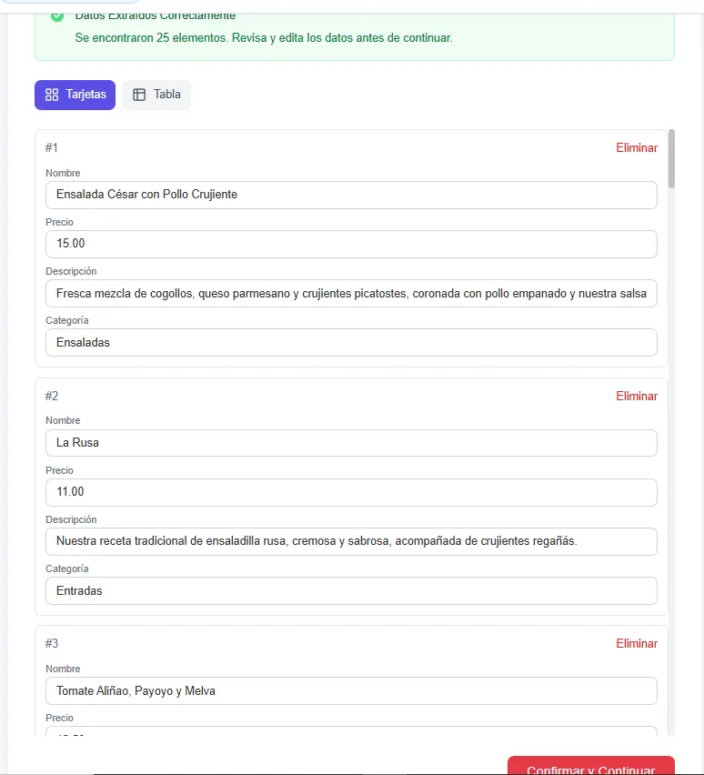 Revisión de platos extraídos